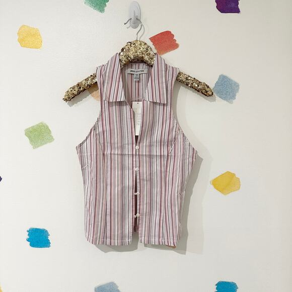 XS Urban Outfitters Party Girl Cotton Blend Pink Striped Vest NWT - Picture 3 of 6